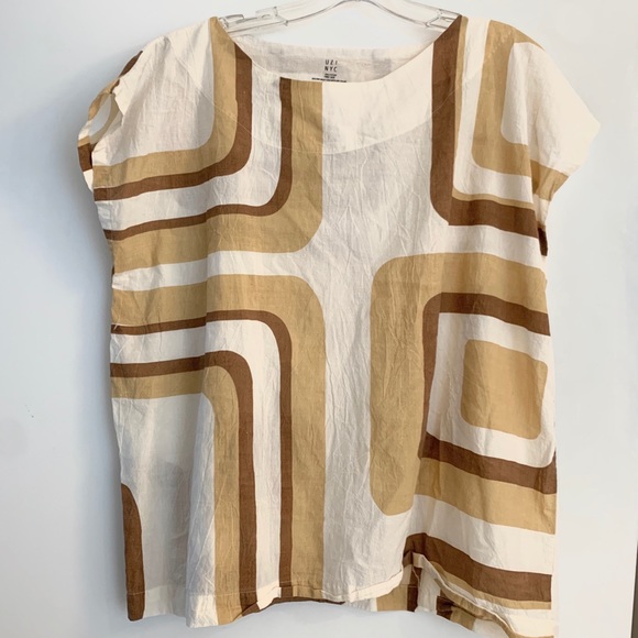 Uzi NYC Printed Tunic Top O/S Tan White worn once - Picture 3 of 4